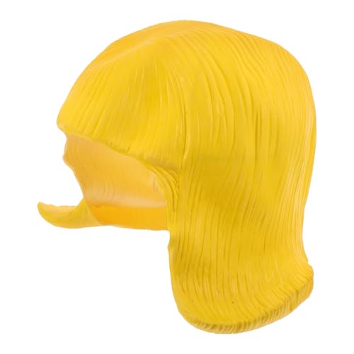 Peluca de cosplay para mujer corta de látex amarillo SHINEOFI