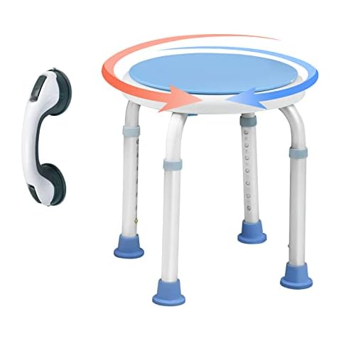 NAIZY Shower Stool Shower Chair Height Adjustable 36-51CM with Handle Bars Bathroom Stool 360°Swivel Shower Anti-Slip Aluminum and Plastic Seat, for Elderly, Pregnant Women(Type C, with Handle Bars) Cover