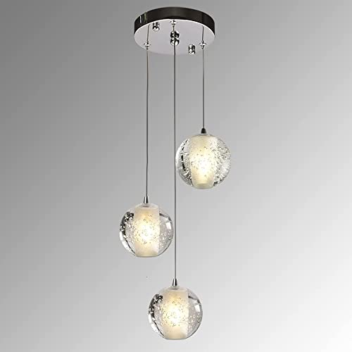 Lustre industriel rétro à 3 têtes en verre à bulles pour un plafond design