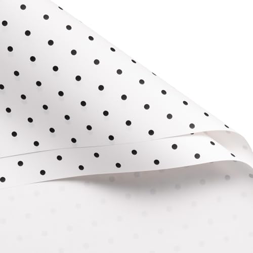 WRAPAHOLIC Premium Polka Dot Printed Flower Wrapping Paper 20 Sheets - Waterproof Floral Bouquet Packing Paper - For Wedding, Birthday DIY Craft etc. - 22.5 x 22.5 Inch - Black & White