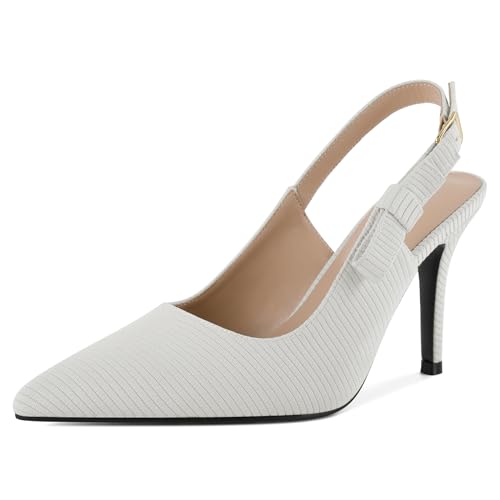 SAMMITOP Womens Slingback High Heels Pointed Toe Stiletto Bowknot Pumps Knitted Slip On Fashion Wedding Bridal Prom Dress Shoes 3.5 Inch