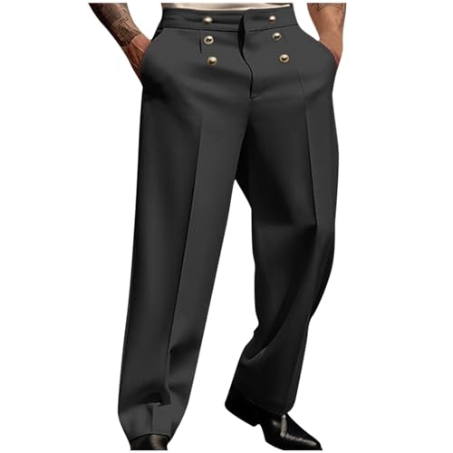 Mens Pleated Suit Dress Pants Casual Business Formal Pant Loose Fit Wrinkle Free Expandable Waist Trouser with Pocket
