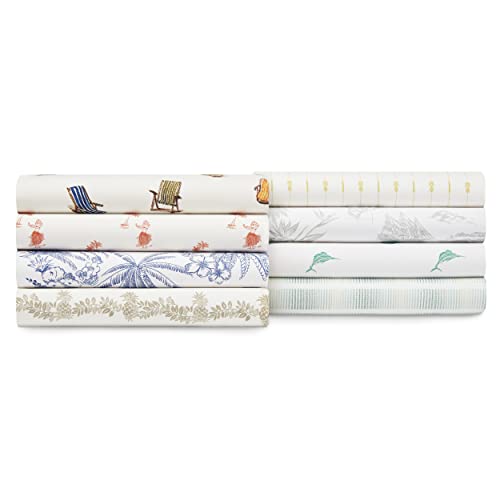 Tommy Bahama - King Size Sheets Set, Crisp & Tailored Cooling Sheets with a Smooth Cotton Percale Lightweight Feel - Bed Sheets with Matching Pillowcases & Fitted Sheet (Pen and Ink Palm Blue) - Image 7