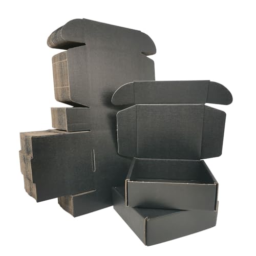 JIKEER2 Cajas de envío pequeñas de 5 x 5 x 2 pulgadas, cajas de almacenamiento de cartón corrugado negro, paquete de 50