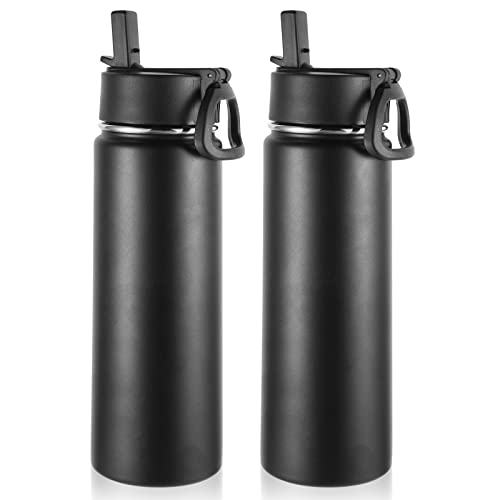 Volhoply Insulated Water Bottles with Straw Bulk 2 Pack, 660ml Stainless Steel Sports Bottle with Handle Lid