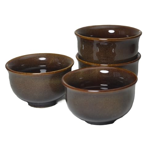 Image of Liang baobao Mini Porcelain Cup Set of 4 Colourful Ceramic Tea Cup with Kiln Glaze Cups 2.5oz (Brown)