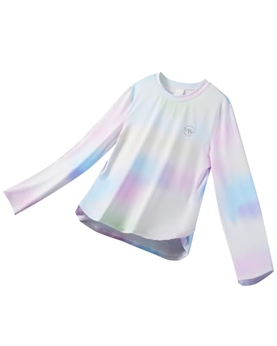 Angel season Long Sleeve Shirts for Girls Rash Guard Swimsuit Tops Kid Athletic Shirt Sun Protection Clothing with UPF 50+ Sunscreen Quick Dry Swimming Trendy Summer Sport Hiking Size 7 Tie Dye