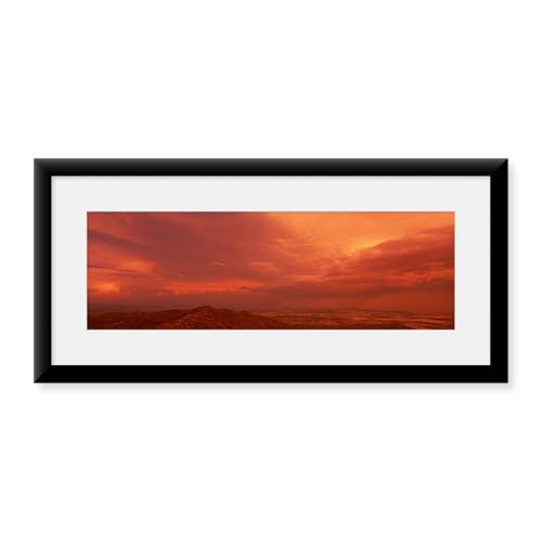 Storm clouds over mountains at sunset | Vintage Wall Art | Living Room Decor | Framed 31-7/8" x 11-7/8"