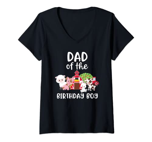 Mulher Dad Of The Birthday Boy Farm Animals Birthday Party t-shirt decote em V, Preto, S