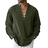 Men's Cotton Linen Shirt Button Arm Tops Medieval Viking Pirate Renaissance Halloween Costume Army green L