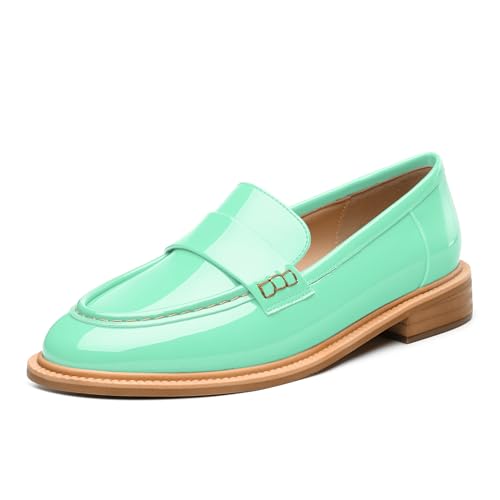 Image of JUSTDANNI Loafers for Women Slip On Shoes with Round Toe 1.2-Inch Low Chunky Block Heel Patent Comfortable Casual Dress Pump Shoes for Wedding Party Work Shopping Dating
