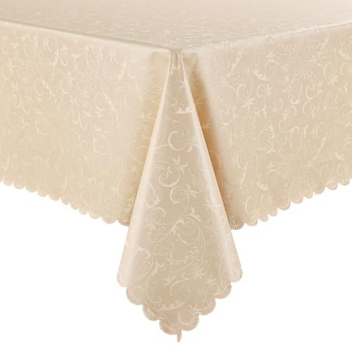 Image of Smiry Rectangle Table Cloth, Waterproof Heavy Duty Vinyl Tablecloths, Wipeable Washable Table Cover for Kitchen and Dining Room (Cream, 60 inch X 120 inch)