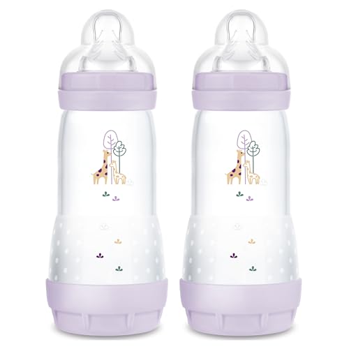 MAM 11oz Easy Start Anti-Colic Baby Bottles, Fast Flow, Breastfeeding-Like Silicone Nipple, Reduces Colic, Gas, & Reflux, Easy-to-Clean, BPA-Free, 4 Plus Months