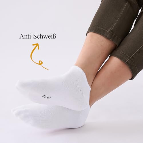 Niorasen Sneaker Socken Herren Damen, 10 Paar Baumwolle Kurze Sneakersocken Halbsocken, Weiß 39-42