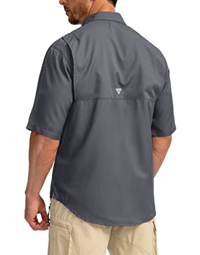 Men's Fishing Shirts With Zipper Pockets Upf 50+ Lightweight Cool Short Sleeve Button Down Shirts For Men Casual Hiking(Dark Grey, Medium) #TOP3