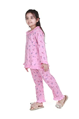 Image of Baby Girls Floral Print Hosiery Cotton Top & Pyjama Set
