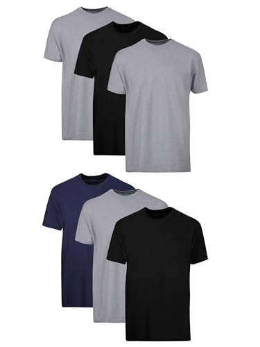 Hanes Mens Cotton, Moisture-wicking Crew Tee Undershirts, Multi-packs, Black/Grey/Blue Assorted - 6 Pack, Small US