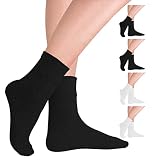 4-Pair Diabetic Socks for Women Loose Fit Cotton Crew Socks Above Ankle with Wide Non-Binding Top fo