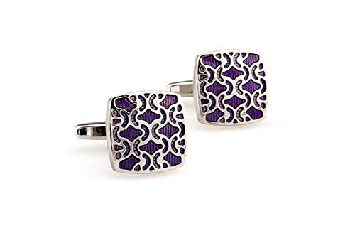 Mancuernillas Daesar para camisa con diseño floral cuadrado morado miniatura 2