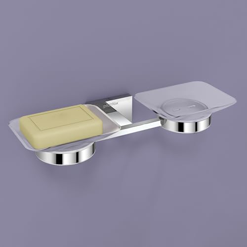 Image of Plantex 304 Grade Stainless Steel Square Dual Soap Holder for Bathroom /Wall Mounted Soap Holder /Bathroom Accessories - Benz (Chrome)