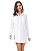 MOQUEEN Womens Button Down Boyfriend Shirt Dress Long Sleeve Basic Blouse Tunic,White,Large