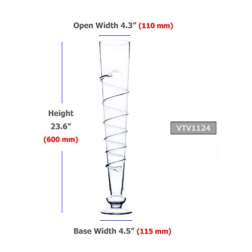 WGV Trumpet Vase Bulk, Open Width 4.25\", Height 25.5\", Vine Swirl (Multiple Sizes Choices) Clear Glass Floral Planter Centerpiece, Wedding Event Home Decor, 8 Pieces (VTV1124) - Thumbnail 2