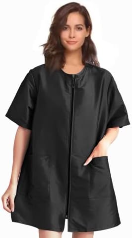 Gliitatu Dog Grooming Smock with Full Zipper, Non-Sticky Hair Groomer Smock Cosmetic Smock Hair Stylist Barber Jacket (3XL,Black)