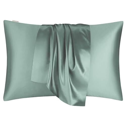 DISANGNI 100% Natural Mulberry Silk Pillow case for Hair and Skin with Hidden Zipper 22 Momme Both Sides Real Silk Pillow Case (2pc King Size 20" x36” Light Green) by DISANGNI - Used condition - Image 6