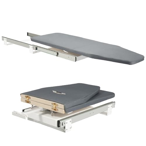 Retractable Ironing Board, 180° Swivel Pull Out Ironing Board Closet with Removable Cover, Foldable Ironing Station in Cabinet, Board Size 31.5