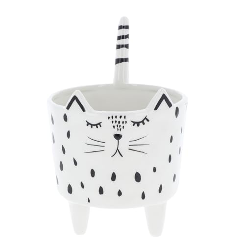 Shudehill Giftware Quirky Cats Smiling Cat Face White & Black Planter Pot (Planter with Feet)