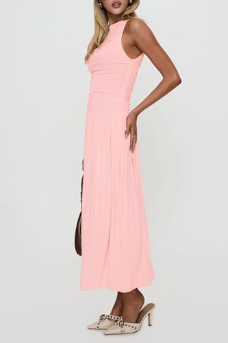Image of Womens Summer Casual Midi Maxi Dress 2026 Sleeveless Ruched A Line Flowy Cocktail Wedding Guest Beach Long Sundress