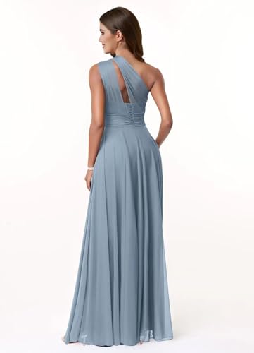 One Shoulder Bridesmaid Dresses for Women Chiffon A Line Pleated Long Formal Evening Gown2