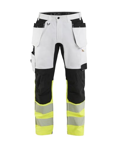 Pantalon de travail peintre avec poches flottantes amovibles blanc jaune fluo