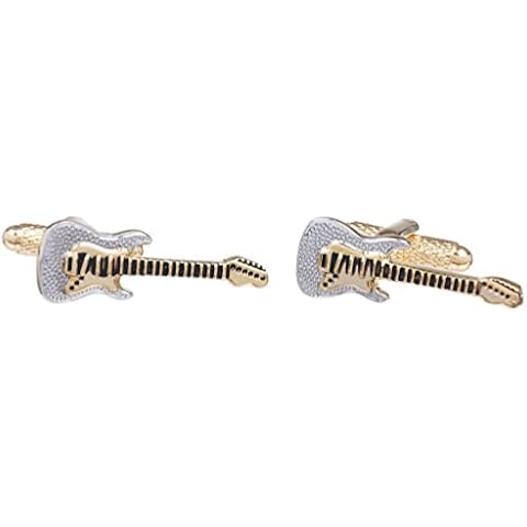 Gold Coloured Electric Rock Guitar Design Cufflinks In Onyx Art Box Cover
