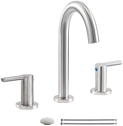 HOTIS HOME 3 Hole Bathroom Faucet, Bathroom Faucets for Sink 3 Hole, Brushed Nickel 8-Inch ...