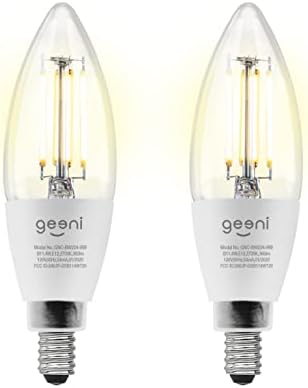 Geeni LUX Edison B11 Filament WiFi LED Smart Bulb, B11 Candelabra, 4W, E12 Base, Dimmable, White Light, Compatible with Amazon Alexa & Google Home - No Hub Required- 2 Pack