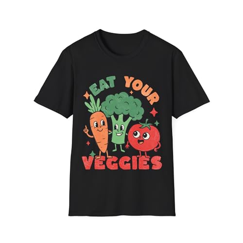 T-shirt humoristique Eat Your Veggies unisexe en coton pour végétarien