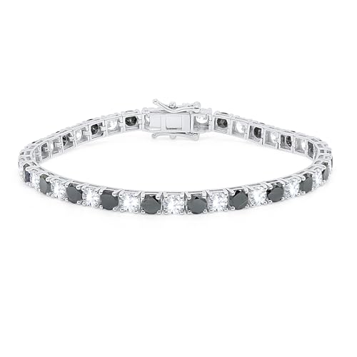 12 Carat Alternate Lab-Created Black Diamond & Cubic Zircon Tennis Bracelet 925 Sterling Silver 14K White Gold Plated Women's Bracelet (VSS1-VSS2 Clarity, D Color, 7
