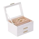 EZDeco Jewelry Box for Women Girls, 3-Layer Velvet Jewelry Organizer with Lid, 2 Drawers Jewelry Sto