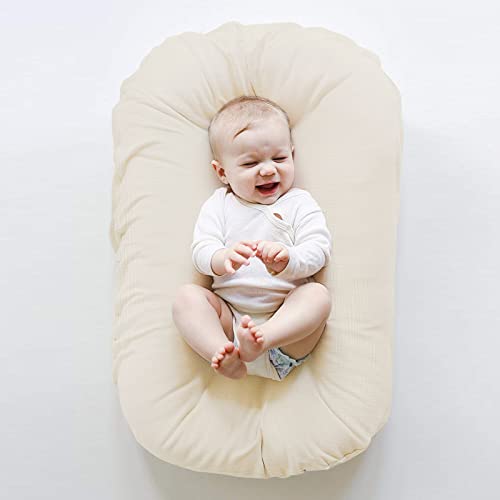 Image of ZonLi Baby Lounger for Newborn, Baby Nest for 0-9 Month, Portable Nest Sleeper for Infant with 100% Cotton Muslin Cover - Breathable, Natural(Beige)