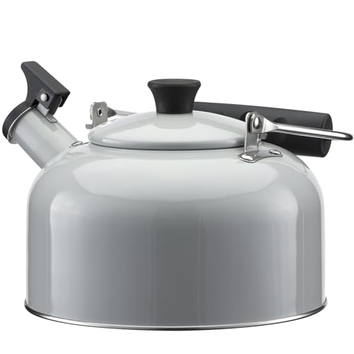 Navaris Classic 2.8L Whistling Tea Kettle in Grey - Timeless Design with Modern Features for All Hobs - Stainless Steel with Secure Nylon Handle