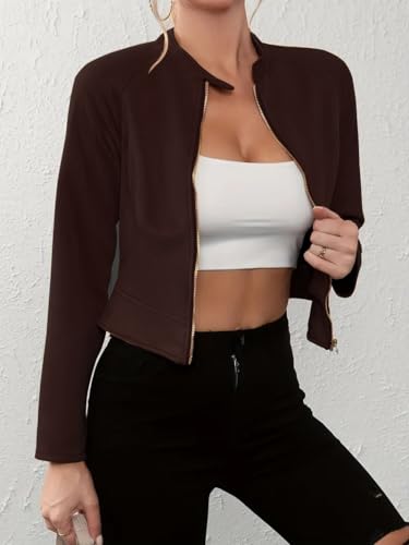Image of Leriya Fashion Slim Fit Zip-Up Women Summer Jacket | Long Sleeve Stand Collar | Casual Biker Style Crop Top Summer Collection for Women | Lightweight Zipper Short Jacket for Office & Everyday Wear