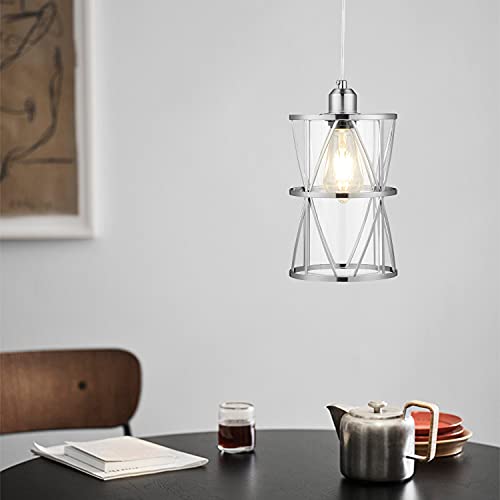 Shengqingtop Modern Brushed Nickel Metal Swag Light, Clear Glass Plug In Pendant Light With 16.4Ft Cord And On/Off Dimmer Switch, Transitional Hanging Lighting Fixture For Kitchen Island Sink Nook #TOP6