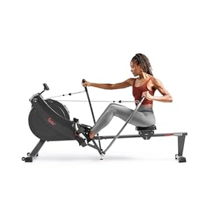 Sunny Health & Fitness Compact Full-Motion Rowing Machine w/Adjustable Resistance, Low-Impact Full-Body Workout Rower w/Long Slide Rail, Space-Saving Design, Optional Free SunnyFit App Connection
