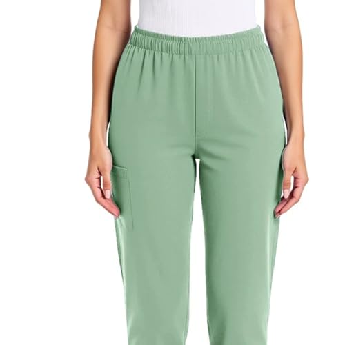 Image of Scrub Pants for Women Drawstring Waist with Straight Leg High Waisted Solid Color Soft Breathable Pants with Pockets