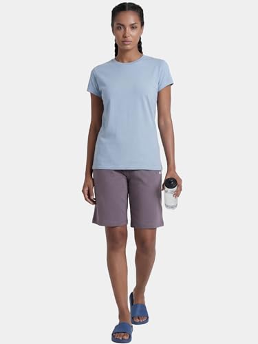 Image of Enamor Short Sleeve Crew Neck Regular Length Basic Crew T-Shirt for Women - Slim Fit, Soft and Breathable Stretch Cotton - E047
