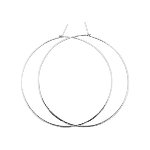 2 Inch Thin Sterling Silver Handmade Lightly Hammered Wire Hoop Earrings 20 gauge (.8 mm wire)