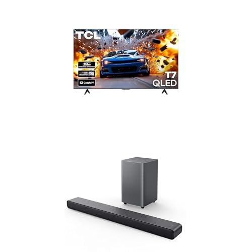 Image of TCL 65-Inch T7 Series (65T7, 2025 Model) 4K QLED with Dolby Vision HDR & Dolby Atmos Smart TV with Google TV + S55H S Class 2.1 Channel Sound Bar with Dolby Atmos