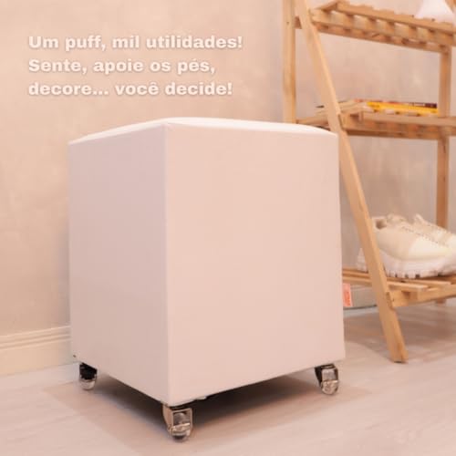 Puff Quadrado Banqueta Com Rodinhas Rodizio Decoração Eventos Conforto (Cinza Corino)