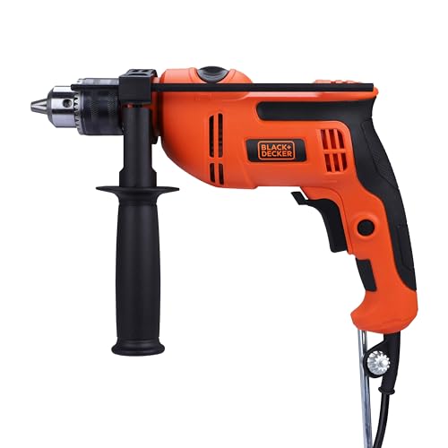 BLACK+DECKER BED550-IN 550 W, 13mm CORDED Variable Speed Ergonomic Reversible IMPACT HAMMER DRILL with Lock On Button, Ideal For Home & DIY Use for Masonry, Steel & Wood, 1 Year Warranty, ORANGE